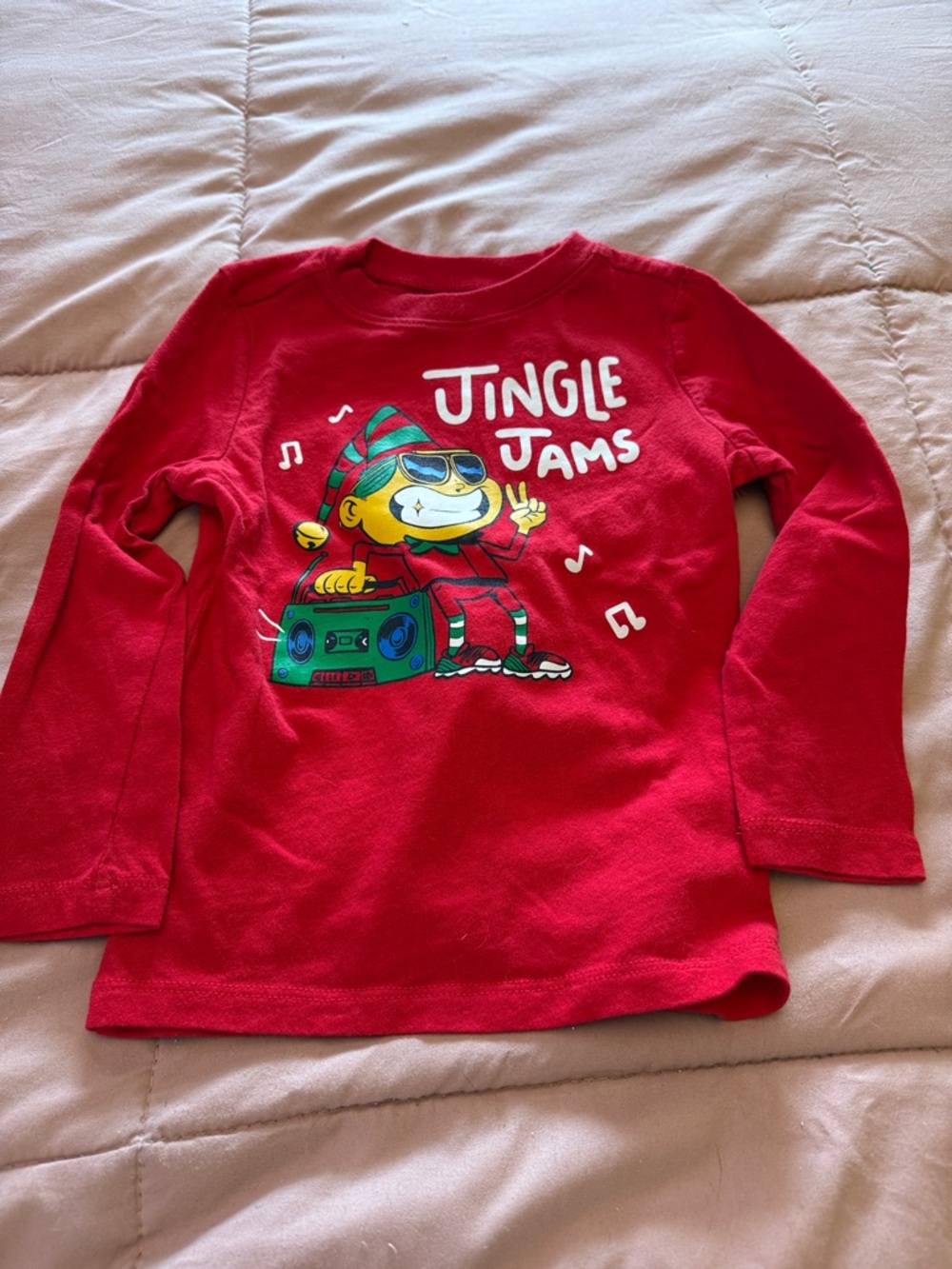 🎅🎄 Old Navy Red 'Jingle Jams' Graphic Long-Sleeve Tee Sz 3T NEW